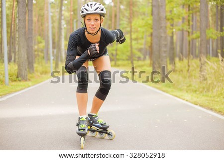 Woman roller skater training