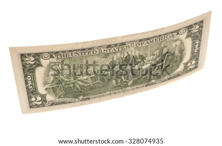 Two dollars bill on white background 