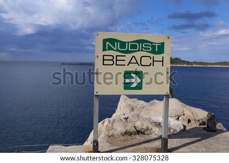 Nudist Beach direction sign in Croatia.