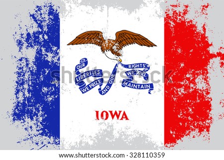 Iowa grunge,scratch,old style state flag. Damaged Iowa flag. Iowa flag with grunge texture. Distressed Iowa flag. State of Iowa grunge style flag