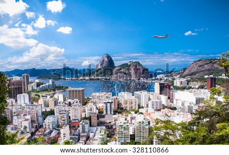 Panoramic view of Rio De Janeiro and Sugar Loaf, Brazil . Royalty-Free Stock Photo #328110866