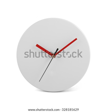 White simple round wall clock - watch isolated on white background