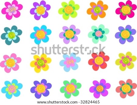 Collection of Five Petal Spiral Flowers Vector