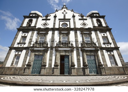 Traditional azores church in Flores island. Nossa Senhora da Conceicao. Portugal