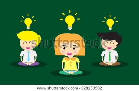 businessman and businesswoman meditation, good idea concept, Businessman thinking during meditation, cartoon flat design vector background