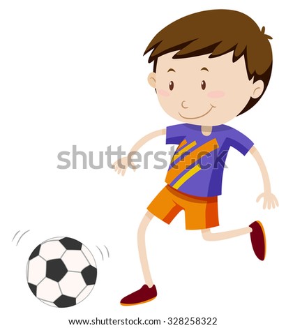 Boy kicking soccer ball illustration