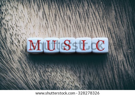 MUSIC word written on white cubes