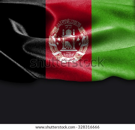 Afghanistan flag on smooth silk texture Dark Background Space for Text