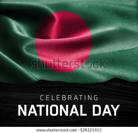 Bangladesh flag and Celebrating National Day Typography on wood background