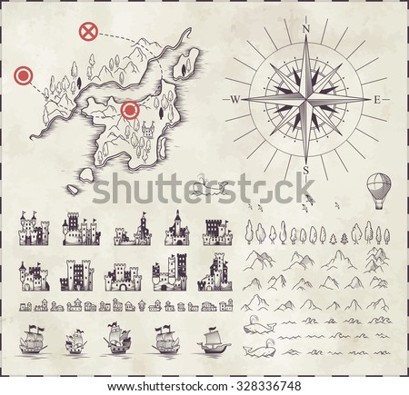 Set in medieval cartography Royalty-Free Stock Photo #328336748