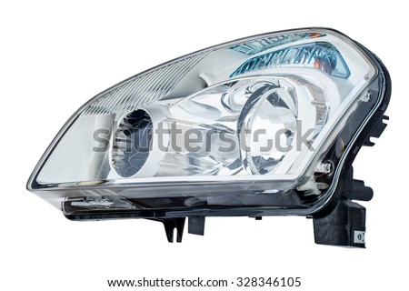 New car headlight isolated on white background