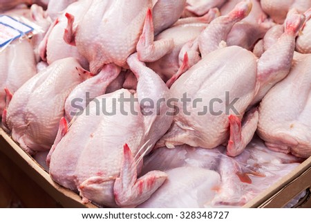 Poultry meat ready for sale at the farmers market Royalty-Free Stock Photo #328348727