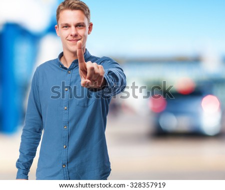 happy young man one gesture sign