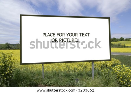 Yellow rapeseed field with billboard