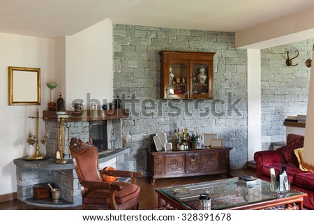 interior of a classical house furnished, wide living room 