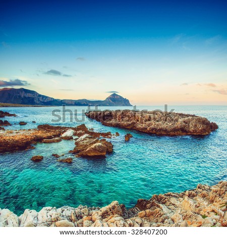Spring panorama of sea coast city Trapany. Sicily, Italy, Europe.