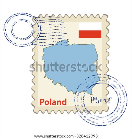 Vector postmark with map of Poland Including: flag of Poland.