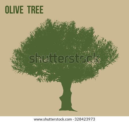 Olive tree silhouette on retro style background, vector illustration