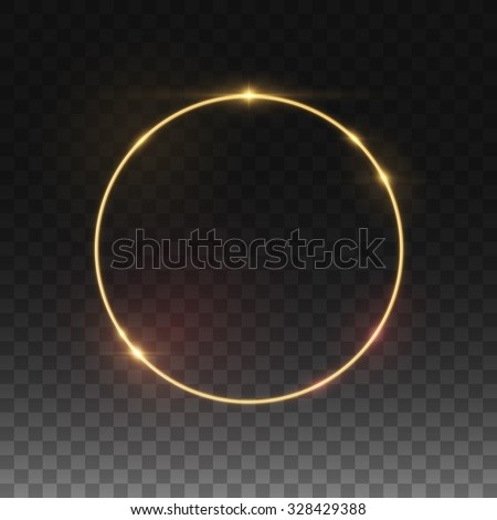 Vector round frame. Shining circle banner. Isolated on black transparent background. Vector illustration, eps 10. Royalty-Free Stock Photo #328429388