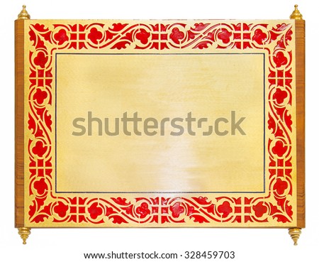 golden metal frame of certificate with red paint pattern edge and reflective