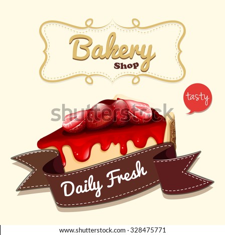 Strawberry cheesecake and banner illustration