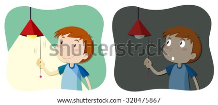 Boy tuning the light on and off  illustration