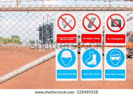 Safety signs individually in oil and gas area working