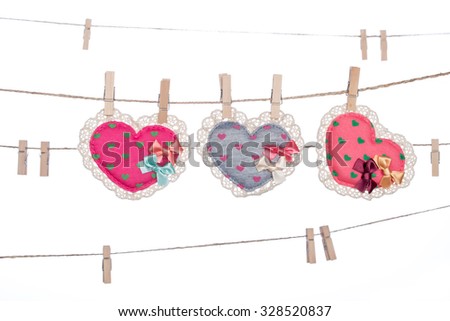 clip on a  twine , hanging  heart valentine's day  romantic