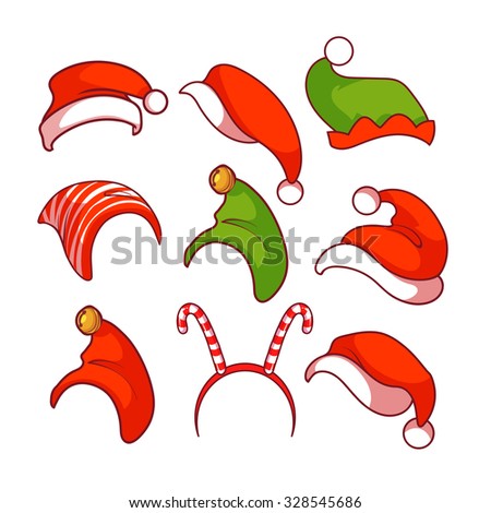A diverse collection of Christmas hats.  Vector clip-art illustration.