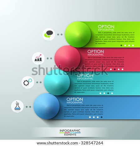 Modern infographics options banner with white colorful paper ribbons and pyramids for 4 features. Vector. Can be used for web design and  workflow layout