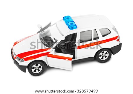 Toy police car isolated on white background