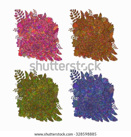 Doodle flower patterns isolated on white background. Set of vector decorative elements to decorate T-shirts, textiles, mugs, phone cases, skins, bags and more
