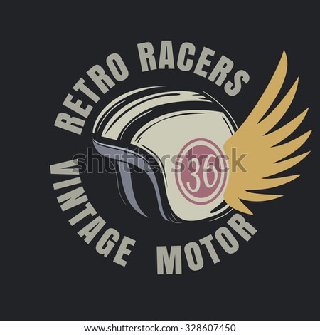 retro racers typographic with helmet  for t-shirt,tee graphic,decal,sticker,poster