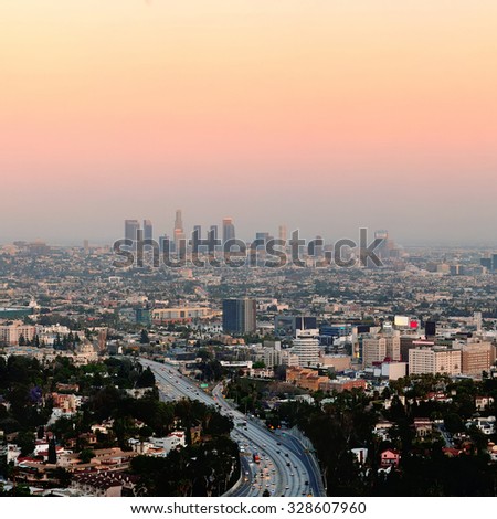 Los Angeles downtown at sunset 