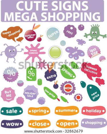 mega shopping - cute signs.vector