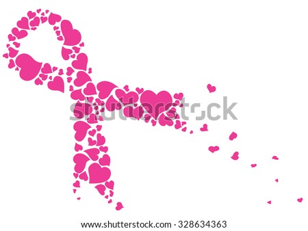 Pink ribbon made of hearts vector. Breast cancer ribbon awareness.