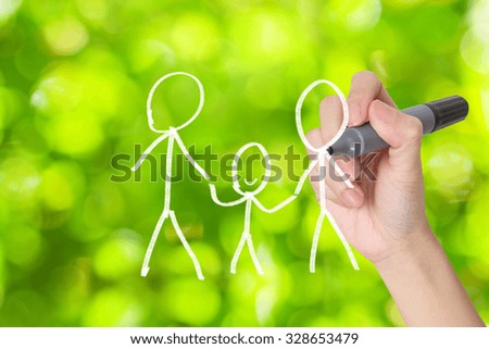 hand drawing sketches of happy family with bokeh effect