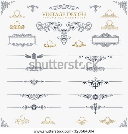 Baroque Set of vintage decor elements. Floral calligraphic ornaments and frames. Retro Style design for Invitations, Banners, Posters, Placards, Border and Logotypes.