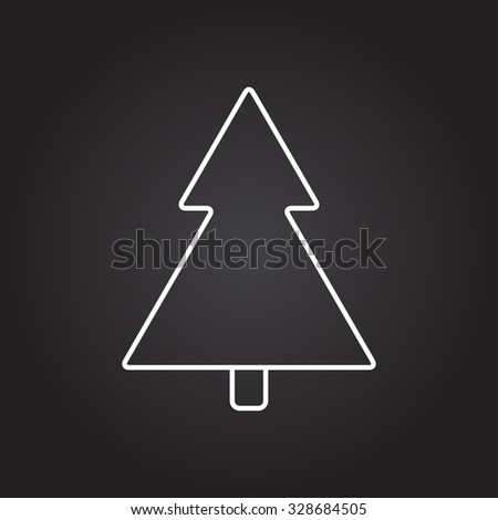Vector white outline christmas tree icon on black background 