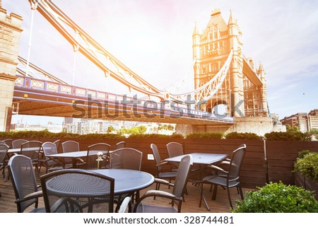 cafe in London in sunny day Royalty-Free Stock Photo #328744481