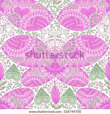 Vector butterfly and flowers seamless pattern.