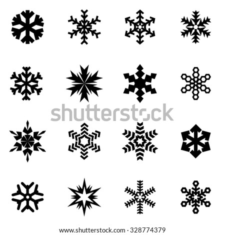 Vector black snowflake icon set.