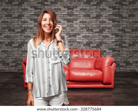 happy young woman with mobile