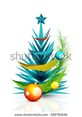 Merry Christmas tree, modern abstract geometric design. Holiday concept icon, greeting card element
