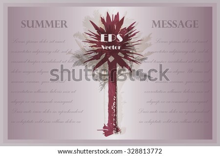 Invitation template. Colorful background with silhouette of palm trees on the beach. Tropical seasonal background for topics of travel, vacation and summer.