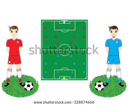 Vector soccer field and players