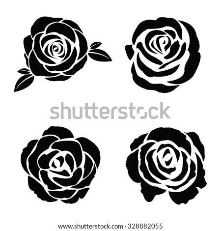 Black silhouette of rose set