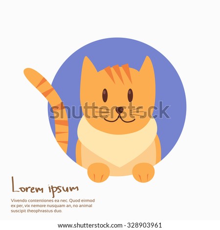 Cartoon Cat Face Smile Banner Flat Vector Illustration