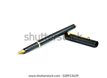 Elegance golden ink fountain pen isolated on white