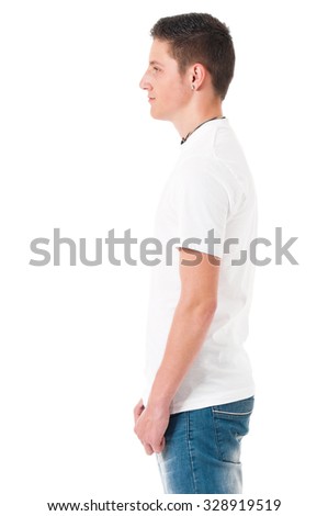 Portrait of a young modern man, isolated on white background